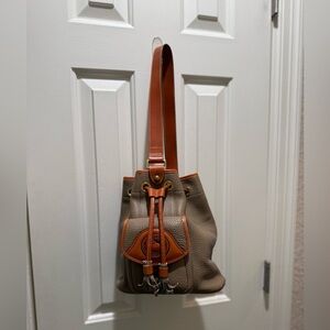 Dooney & Bourke Vintage Mini Taupe and Brown Leather Crossbody Bag
